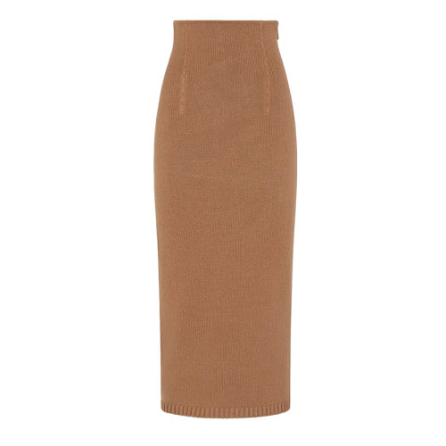 FENDI/芬迪      女士淺棕色羊絨高腰緊身剪裁半身裙FZQ642AHE6F1ENR