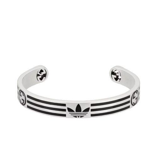 GUCCI/古馳 22新款阿迪達(dá)斯聯(lián)名款 男女同款925純銀互扣式雙G三葉草徽標(biāo)三條紋琺瑯圖案刻花手鐲?702869J84108163