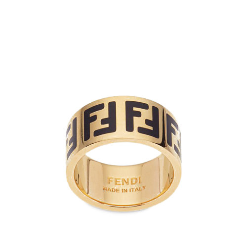 FENDI/芬迪  FF系列 金色金屬黑色FF圖案戒指8AG945TL9F0RNG
