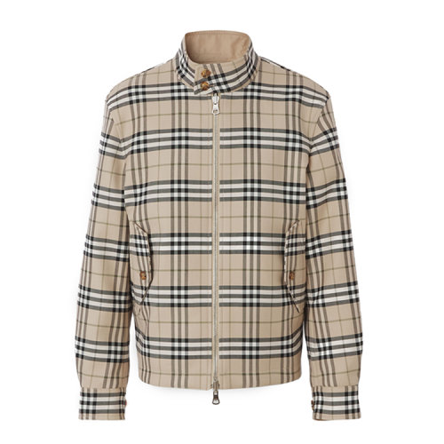 BURBERRY/博柏利 雙面兩穿格紋棉毛混紡哈林頓外套 男士夾克 80413871