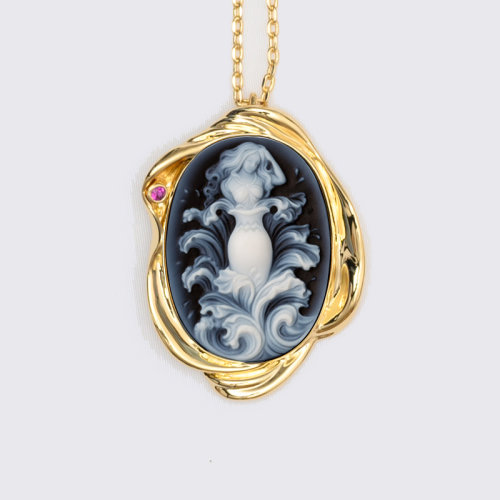 吊墜【2021新款星座】 shiyu/十玉藝術珠寶 水瓶座 [全球限量20枚] 一體雙色縞瑪瑙 黃道十二宮 十玉