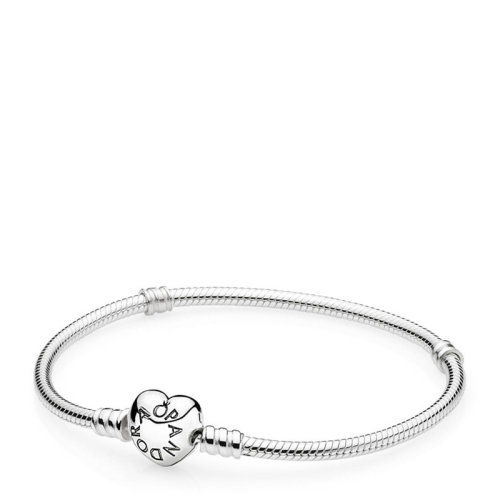 PANDORA/潘多拉 女士銀色925銀愛心扣蛇骨鏈?zhǔn)骤C手環(huán)手鏈 590719