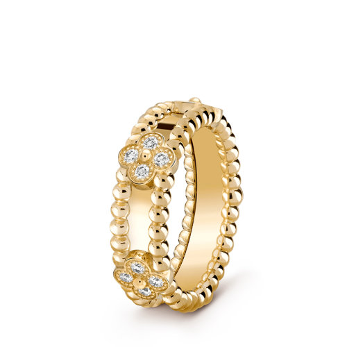 Van Cleef & Arpels/梵克雅寶 Perlée sweet trèfles系列 18K金黃金鑲嵌鉆石四葉草戒指指環(huán)VCARP6MM00