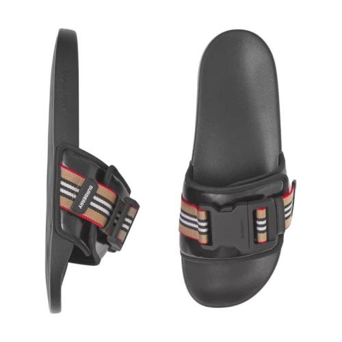  BURBERRY 22年秋冬 男士 標志性條紋裝飾涂層帆布拖鞋 80389461 預(yù)定商品1-3周發(fā)貨