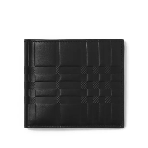 BURBERRY/博柏利  男士黑色皮革壓紋效果雙折錢(qián)包80493141
