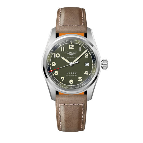 LONGINES/浪琴 先行者系列 男士自動機械精鋼綠色亞光表盤棕色皮表帶手表40毫米L3.810.4.03.2