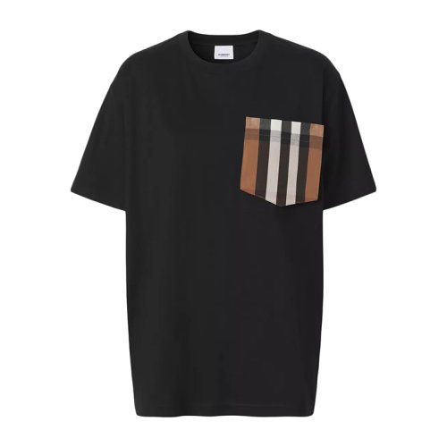 BURBERRY/博柏利      女士黑色格紋口袋棉質(zhì)寬松T恤衫80449611