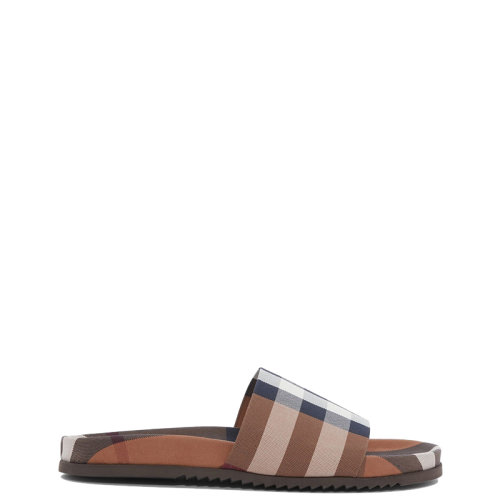 BURBERRY/博柏利 22年春夏新款 男士樺木棕色純棉格紋拖鞋涼拖80490181