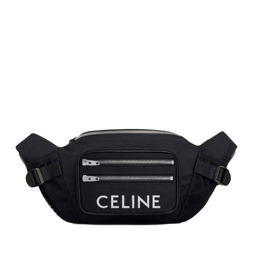 CELINE/賽琳 TREKKING系列 男士黑色CELINE印花錦綸尼龍徒步斜挎包拉鏈腰包198682DMT.38SI