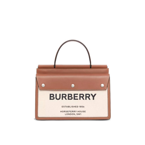 BURBERRY/博柏利  女士 Title 小號(hào)口袋裝飾 印花泰爾勒手袋 Horseferry印花小號(hào)帆布郵差手提包