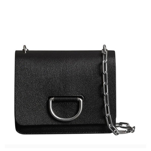 BURBERRY/博柏利 巴寶莉女包 女士黑色山羊皮D形環(huán)翻蓋單肩包斜挎包 40766451