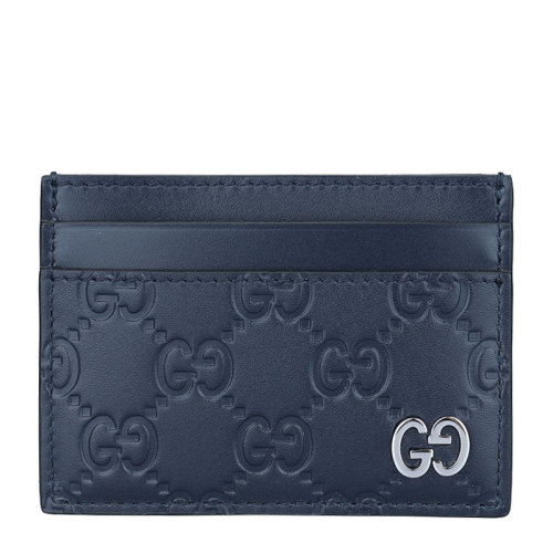 GUCCI/古馳 男士黑色皮革經(jīng)典雙G壓花金屬字母徽標(biāo)錢夾錢包卡包男包 473927-CWC1N-4009