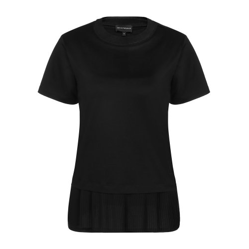 Emporio Armani/安普里奧阿瑪尼 黑色 女士百褶裝飾短袖T恤 6G2M7E-2JQ3Z-0999