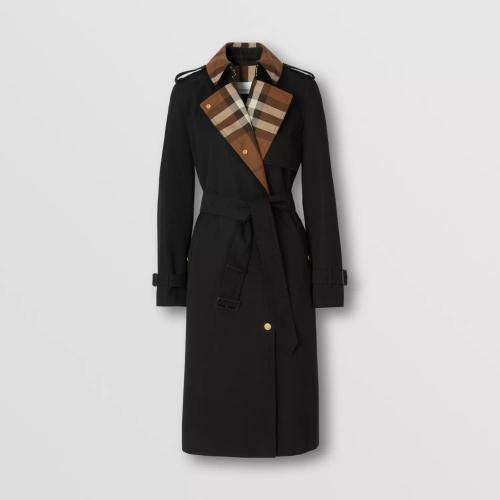  BURBERRY 22年秋冬 女士 格紋裁片棉質(zhì)嘎巴甸 Trench 風(fēng)衣 80607391