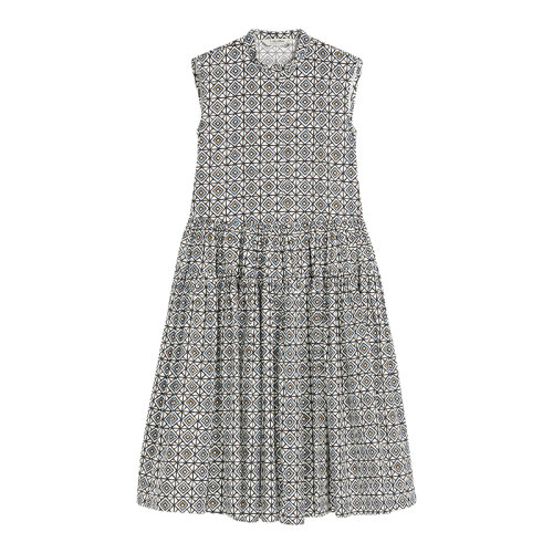MaxMara/麥絲瑪拉 22年早春新款 ZAMBRA系列 女士藍色純棉府綢圖案印花無袖連衣裙9221142106002