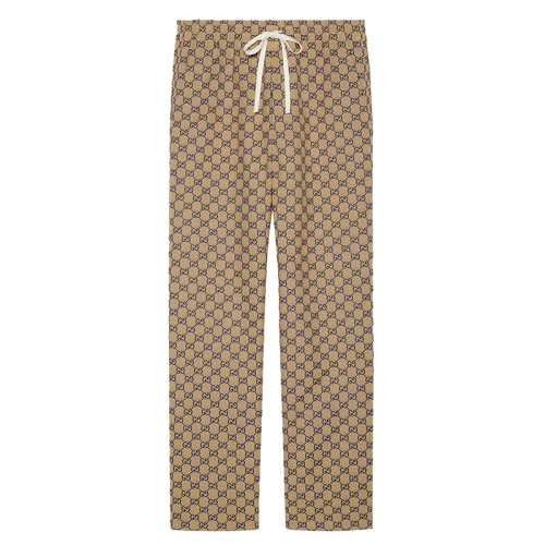 GUCCI/古馳      男士米色和藍(lán)色GG帆布棉質(zhì)休閑褲658090Z8AOV9078