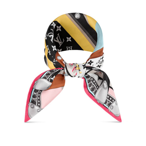 Louis Vuitton/路易威登 22年春夏新款 TRUNK IN LOVE 45系列 女士黑色桑蠶絲老花與品牌經(jīng)典元素混合印花絲巾方巾M77558