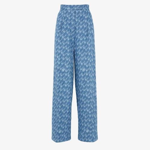  FENDI芬迪 22年秋冬 女士 休閑褲 淺藍色青年布長褲 FLP762AJK2F1H3F