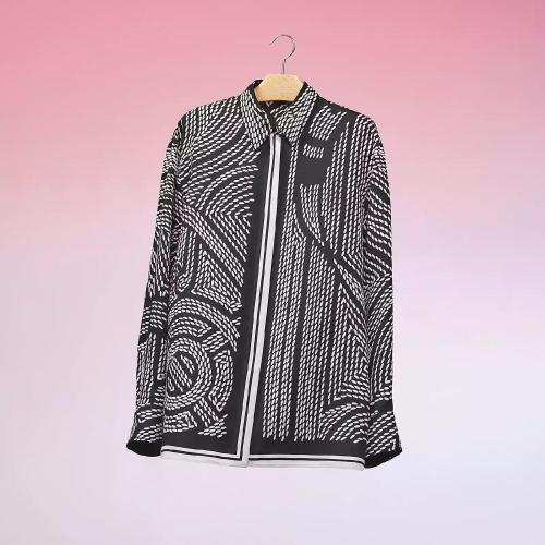  HERMES愛馬仕 22年秋冬 女士 長袖襯衫 Chemise masculine imprime ??Eperon dOr Point Sell