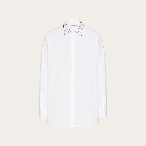  VALENTINO華倫天奴 22年秋冬 男士 長袖襯衫 CHEMISE EN COTON A_VEC COL ROCKSTUD SPIKE 1V3A