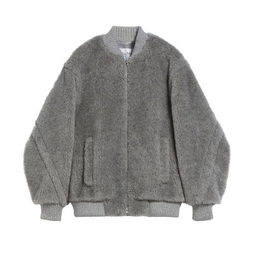 MaxMara/麥絲瑪拉 22年秋冬新款 TERRY系列 女士淺灰色羊駝毛混紡短款泰迪大衣外套1086032306002