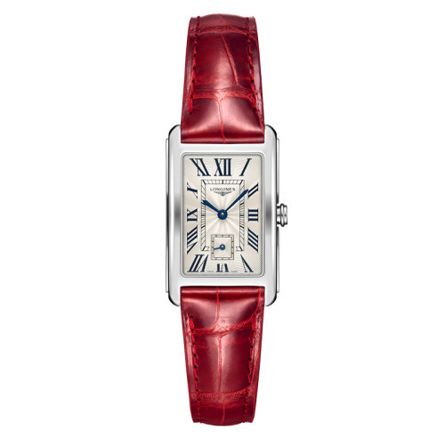 LONGINES/浪琴 黛綽維納系列 長方形石英表精鋼表殼紅色鱷魚皮表帶男女同款表23.3 x 37 毫米L5.512.4.71.5