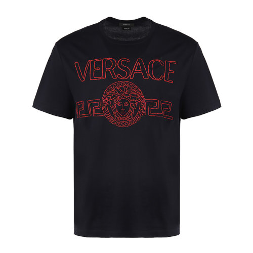 VERSACE/范思哲21新品刺繡徽標(biāo)棉質(zhì)寬松男士短袖T恤10012801A00915