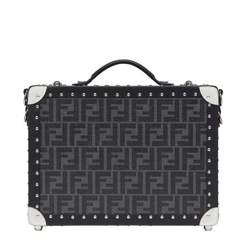 FENDI/芬迪 22春夏新款 男士小號(hào)黑灰色小牛皮鉚釘老花布藝單肩包手提箱 7VV134A8V3F0GXN