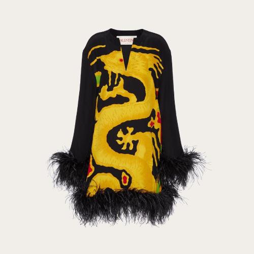  VALENTINO華倫天奴 22年秋冬 女士 連衣裙 ROBE EN CREPE DE CHINE a IMPRIMé DRAGO RééDIT