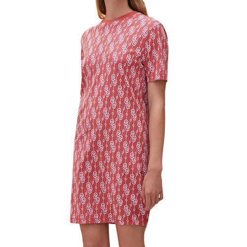 HERMES/愛馬仕 22年春夏新款 女士木質(zhì)粉紅色純棉縐紗面料Click印花短袖連衣裙H2E4501DG8E34