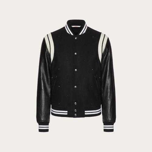  VALENTINO華倫天奴 22年秋冬 男士 夾克 BOMBER EN DRAP DE LAINE ET CUIR ROCKSTUD SPIKE FAC