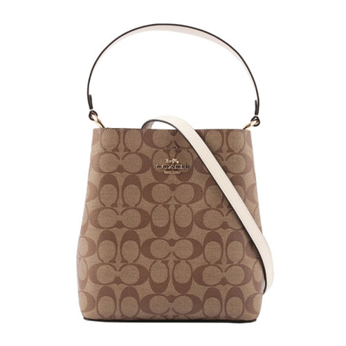 COACH/蔻馳 女士拼色PVC配皮經(jīng)典雙C字母徽標(biāo)印花裝飾磁扣開合單肩包斜挎包手提包水桶包女包 F2312 多色可選