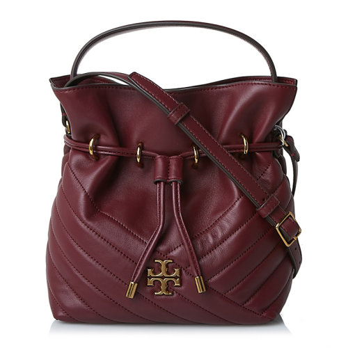 Tory Burch/湯麗柏琦 Kira Chevron系列 女士酒紅色羊皮迷你水桶包手提包女包 73561-609