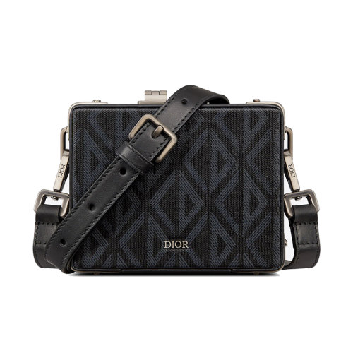 DIOR/迪奧 23新款 男士黑色帆布配皮鍍釕黃銅字母標志鎖扣開合拆卸調(diào)節(jié)肩帶單肩鎖扣包2LXCA038CDP_H43E