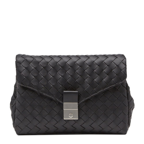 Bottega Veneta/葆蝶家 男士黑色普格編織翻蓋款手拿包男包630233-VCRL2-8803