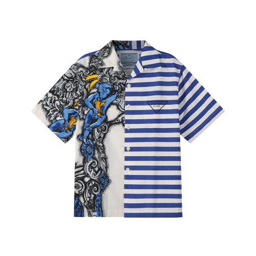 PRADA/普拉達(dá) 【22年新款】 男士棉質(zhì)Double Match寬松版休閑短袖襯衫條紋印花 UCS406 1ZTG S 2