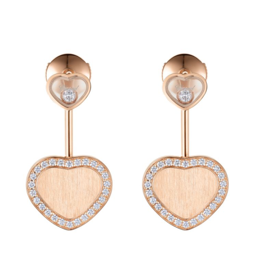  Chopard/蕭邦 HAPPY HEARTS系列 007詹姆斯邦德限量合作款 18K金玫瑰金金色的心鑲鉆耳環(huán) 83A007-5921