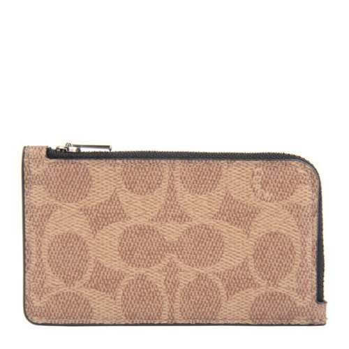 COACH/蔻馳 女士拼色涂層帆布經(jīng)典雙C字母徽標(biāo)印花裝飾拉鏈開合錢夾錢包卡包手拿包女包 91590QHP