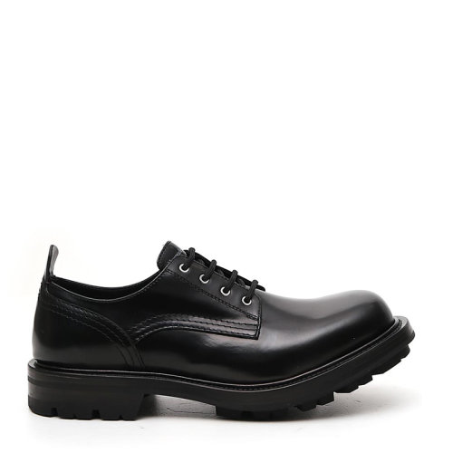 ALEXANDER MCQUEEN 亞歷山大麥昆 男士 鞋靴 21春夏 黑色系帶低跟皮鞋 男士商務(wù)休閑鞋