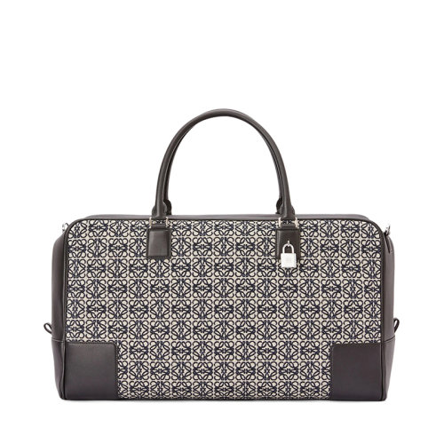 LOEWE/羅意威 22新款Amazona 44系列 男士海軍藍/黑色老花提花織物皮革飾邊單肩手提包B039N12X01-5938