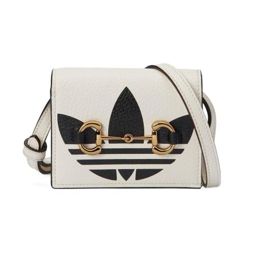  GUCCI古馳 22年秋冬 女士 adidas x Gucci聯(lián)名系列飾馬銜扣卡片夾 702248 DJ24G 8847