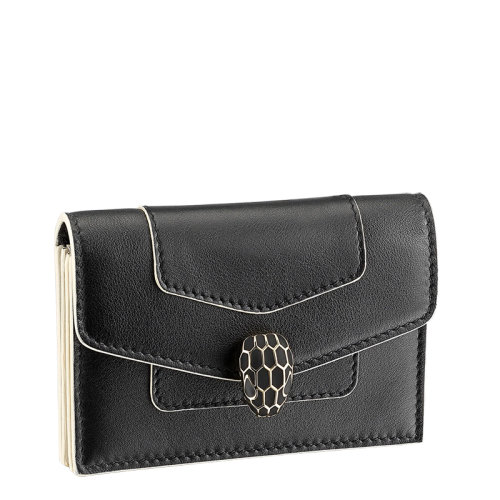 BVLGARI/寶格麗  SERPENTI FOREVER系列 女士黑色小牛皮黑色琺瑯蛇頭扣卡包291204