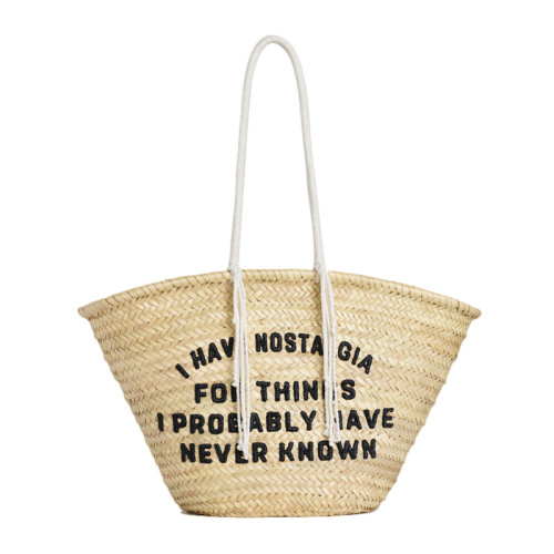 CELINE/賽琳 女士米色拉菲草復(fù)古懷舊刺繡流蘇裝飾雙手提單肩包手提包購(gòu)物袋女包  192712CGZ-38NO