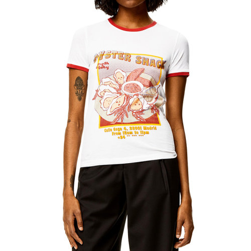 LOEWE/羅意威 22年秋冬新款 女士白色純棉牡蠣印花短袖T恤S359Y22X23-2100