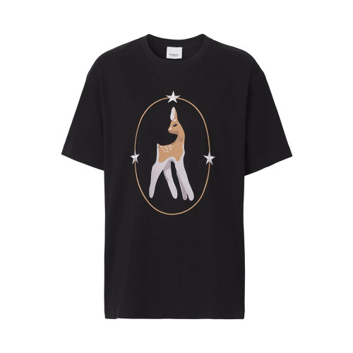 BURBERRY/博柏利 女士黑色棉質(zhì)刺繡裝飾T恤 8049461