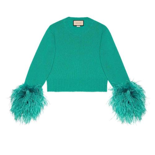  GUCCI古馳 22年秋冬 女士 可拆卸羽毛羊毛毛衣 678448 XKBZS 3132