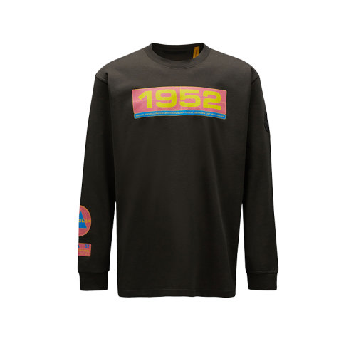 Moncler/蒙克萊 22年秋冬新款 1952系列 男士深灰色純棉徽標印紋長袖T恤H20928D00004M2326950