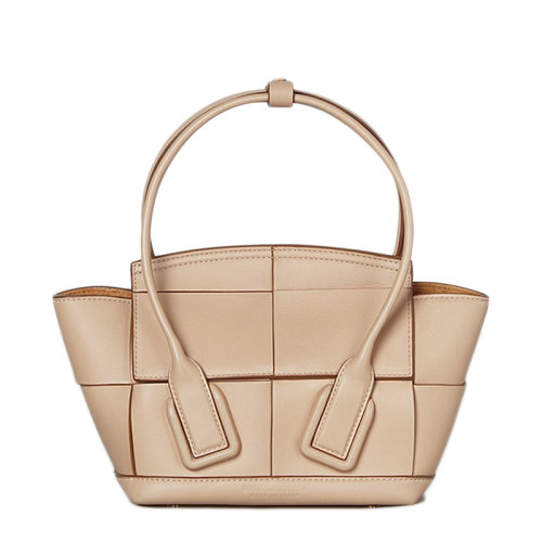 Bottega Veneta/葆蝶家 ARCO系列 杏仁色小牛皮格紋編織迷你單肩手提包600606VMAP12714
