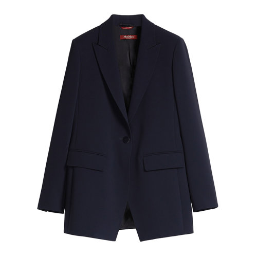 MaxMara/麥絲瑪拉 22年早春新款 GESSO系列 女士深藍(lán)色醋酸纖維混紡卡迪面料尖翻領(lǐng)西裝外套夾克6041102706005