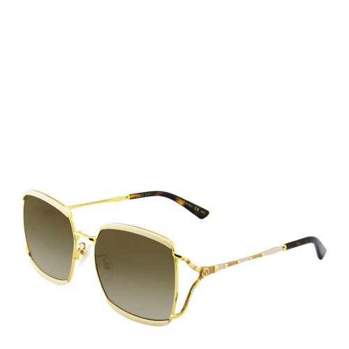 【 倪妮明星同款】GUCCI/古馳 琺瑯 蛇紋 鏤空 方形 女士 太陽鏡 墨鏡 眼鏡 GG0593SK 59mm